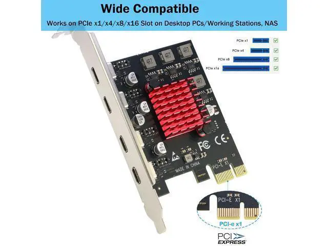 Alt view image 3 of 7 - USB C PCIe Card, PCIe x1 to 4Ports USB 3.2 Gen1 Type-C Expansion Adapter (No Additional Power Required)