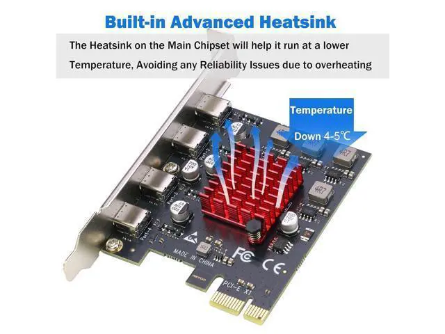 Alt view image 2 of 7 - USB C PCIe Card, PCIe x1 to 4Ports USB 3.2 Gen1 Type-C Expansion Adapter (No Additional Power Required)