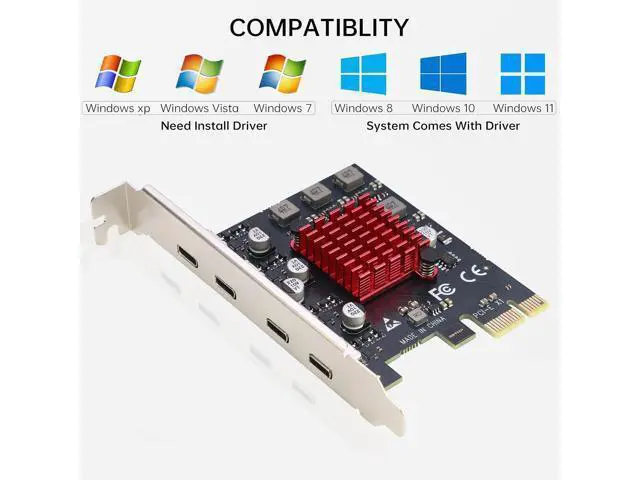Alt view image 6 of 7 - USB C PCIe Card, PCIe x1 to 4Ports USB 3.2 Gen1 Type-C Expansion Adapter (No Additional Power Required)