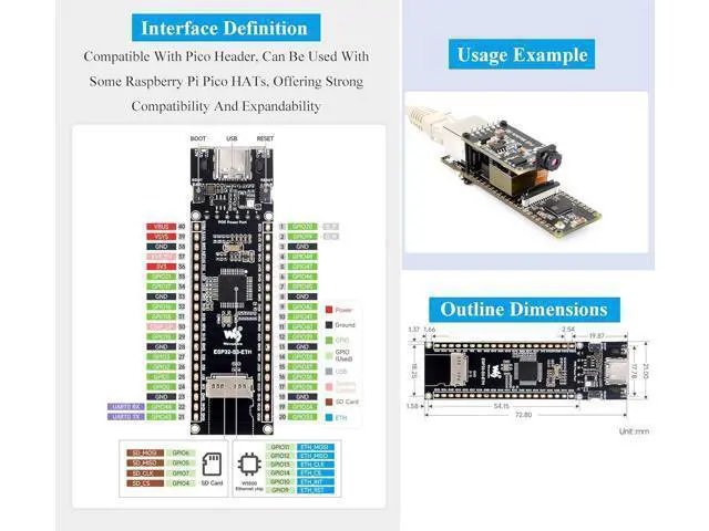 Alt view image 7 of 7 - ESP32-S3 Ethernet Development Board, 10/100Mbps RJ45 Ethernet Port, 240MHz Dual Core Processor, Onboard Type-C Port & TF Card Slot, Support WiFi & BLE & ETH Communication