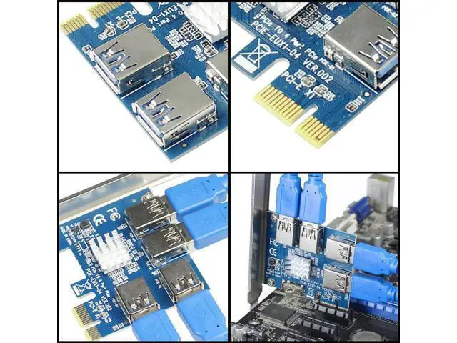 Alt view image 4 of 7 - 1 to 4 PCI Express 16X Slots Riser Card PCI-E 1X to External 4 PCI-E Slot Adapter PCIe Multiplier Card USB 3.0 Mining Special Riser Card for Bitcoin Miner