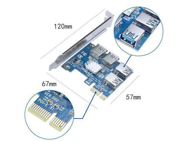 Alt view image 5 of 7 - 1 to 4 PCI Express 16X Slots Riser Card PCI-E 1X to External 4 PCI-E Slot Adapter PCIe Multiplier Card USB 3.0 Mining Special Riser Card for Bitcoin Miner
