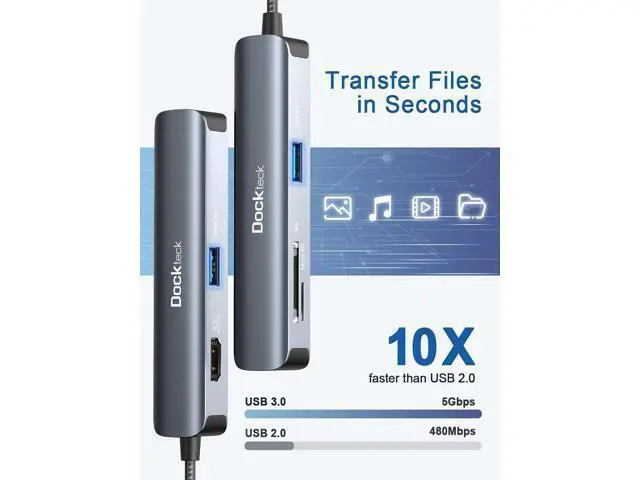 Alt view image 2 of 6 - USB C Hub Multiport Adapter, 5-in-1 USB-C Hub with 4K 30Hz HDMI, SD/TF Card Slots, 2* USB 3.0 5Gbps Data Ports, for MacBook Pro, MacBook Air, iPad Pro, XPS