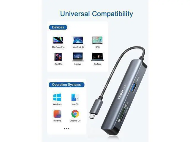 Alt view image 5 of 6 - USB C Hub Multiport Adapter, 5-in-1 USB-C Hub with 4K 30Hz HDMI, SD/TF Card Slots, 2* USB 3.0 5Gbps Data Ports, for MacBook Pro, MacBook Air, iPad Pro, XPS