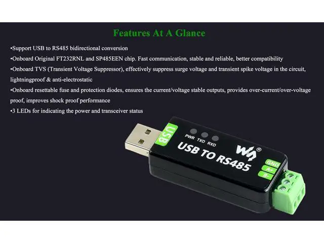 Alt view image 3 of 7 - 2PCS Industrial USB to RS485 Bidirectional Converter Adapter Board with Original FT232RNL and SP485EEN Chip Fast Communication up to 1.2km Transmission Distance Embed Protection Circuits