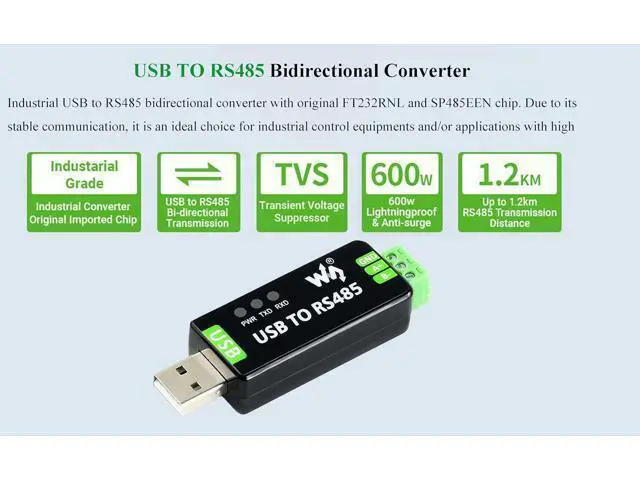 Alt view image 2 of 7 - 2PCS Industrial USB to RS485 Bidirectional Converter Adapter Board with Original FT232RNL and SP485EEN Chip Fast Communication up to 1.2km Transmission Distance Embed Protection Circuits