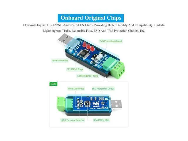Alt view image 5 of 7 - 2PCS Industrial USB to RS485 Bidirectional Converter Adapter Board with Original FT232RNL and SP485EEN Chip Fast Communication up to 1.2km Transmission Distance Embed Protection Circuits