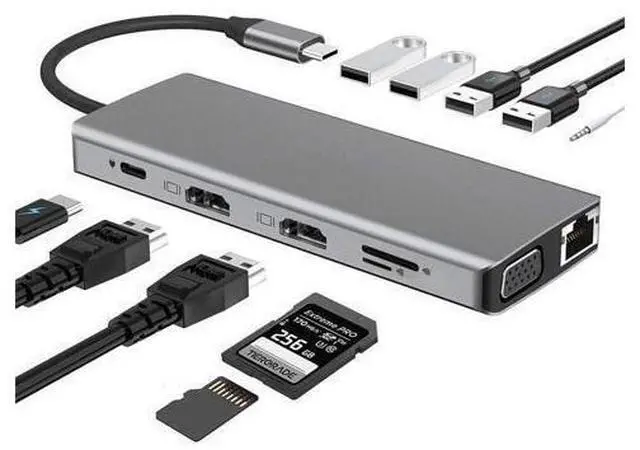 Main image of XJYLCPC USB C Hub, Docking Station, 12 in 1 USB C Adapter Dongle with Dual HDMI 4K VGA 1080P 1000Mbps Ethernet PD 3.0 100W 4 USB TF/SD Card Slot, Audio Laptop Docking