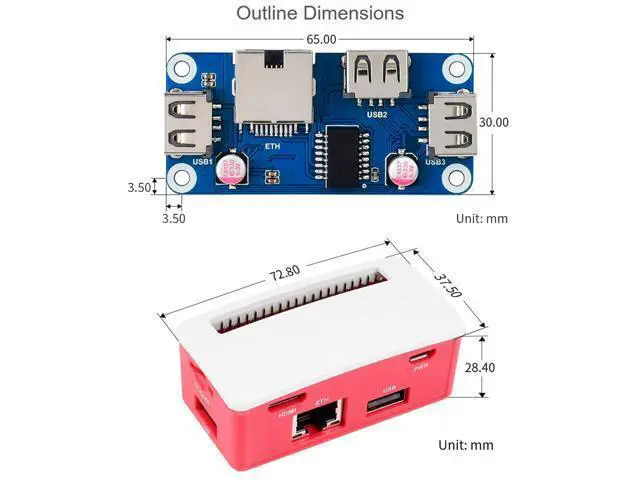 Alt view image 6 of 7 - Ethernet/USB HUB Box with ABS Case for Raspberry Pi Zero 2W/ 2WH/ Zero W/Zero WH/Zero, with 1x RJ45 10/100M Ethernet Port and 3X USB 2.0 Ports Compatible with USB 2.0/1.1