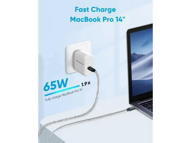 Alt view image 2 of 6 - USB C Wall Charger, GaN 65W USB C Charger Block with 6ft Type C Cable, PD Fast Charger for iPhone 15/14/13, iPad Pro, Pixel 7/6, 60W Power Adapter Laptop MacBook Pro/Air