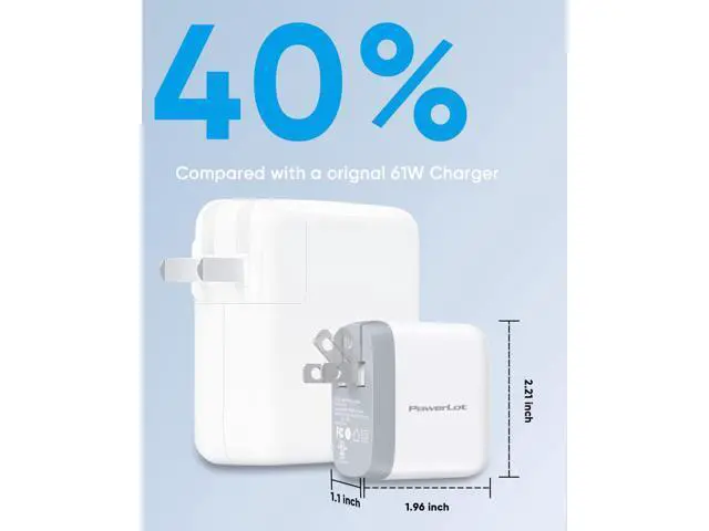 Alt view image 3 of 6 - USB C Wall Charger, GaN 65W USB C Charger Block with 6ft Type C Cable, PD Fast Charger for iPhone 15/14/13, iPad Pro, Pixel 7/6, 60W Power Adapter Laptop MacBook Pro/Air