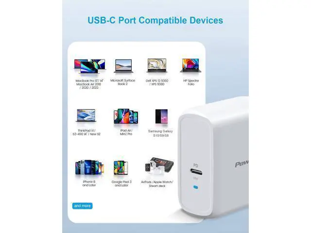 Alt view image 5 of 6 - USB C Wall Charger, GaN 65W USB C Charger Block with 6ft Type C Cable, PD Fast Charger for iPhone 15/14/13, iPad Pro, Pixel 7/6, 60W Power Adapter Laptop MacBook Pro/Air