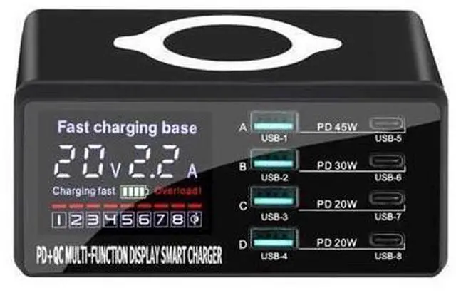 Main image of 110W 8 Port USB C Charging Station Hub Block Charger Power Strip Adapter Plug Cube, 4C4A (C1 45W + C2 30W+C3/C4 20W) + 15W Wireless Charging, USB C Fast Charger for Cell Phone, Tablet