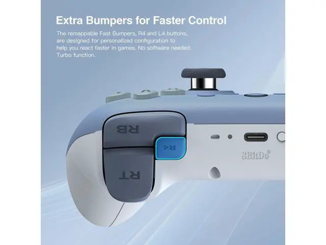 Alt view image 5 of 6 - Ultimate 2C Wireless Controller for Windows PC and Android, with 1000Hz Polling Rate, Hall Effect Joysticks and Hall Triggers, and Remappable L4/R4 Bumpers (Dark Blue)