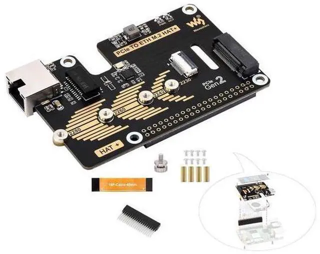 Main image of PCIe to Gigabit Ethernet and M.2 Adapter HAT Compatible with Raspberry Pi 5, Pi 5 NVMe HAT Support 2280/2260/2242/2230 NVMe M.2 SSD, 5Gbps Data Rate, High-Speed Reading/Writing, No Driver Needed
