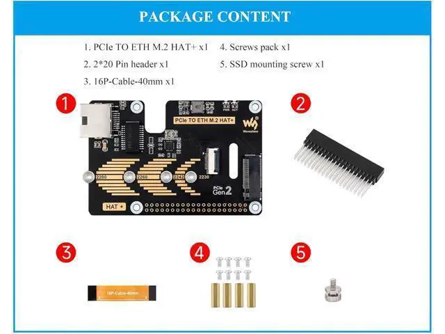 Alt view image 2 of 7 - PCIe to Gigabit Ethernet and M.2 Adapter HAT Compatible with Raspberry Pi 5, Pi 5 NVMe HAT Support 2280/2260/2242/2230 NVMe M.2 SSD, 5Gbps Data Rate, High-Speed Reading/Writing, No Driver Needed