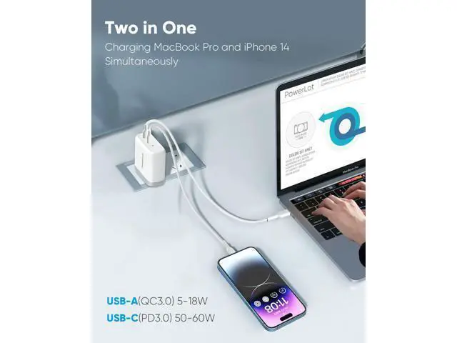 Alt view image 2 of 7 - USB C Charger, 68W 2 Port GaN PD& QC USB-C Power Adapter, 60W USB C Wall Charger for MacBook Pro, iPad pro Charger Block, 18W USB A Fast Charger for iPhone 12 Pro Max/ 11 Pro Max/iPad Air
