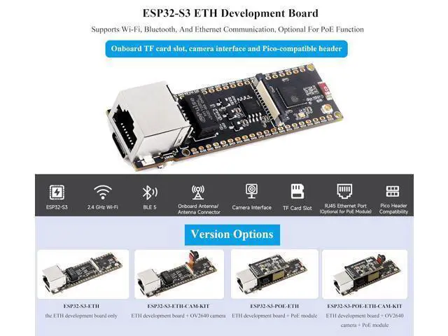 Alt view image 2 of 7 - ESP32-S3 Ethernet Development Board, 10/100Mbps RJ45 Ethernet Port, 240MHz Dual Core Processor, Onboard Type-C Port & TF Card Slot, Support WiFi & BLE & ETH Communication