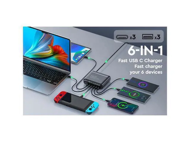 Alt view image 2 of 7 - USB C Charger 140W Portable Charger USB Type-C Charger Compact GaN Fast Charger USB C Fast Charging Block for MacBook Pro/Air, iPad Pro, iPhone 15 14 Pro