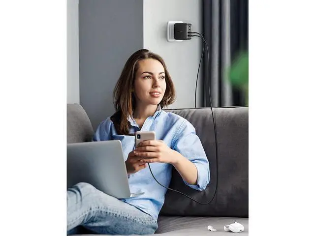 Alt view image 7 of 7 - 65W USB C Charger for Smartphone&Laptop, 4-Port Quick Charging Station, 3 USB-C 65W Charger Adapter, Type-C PD 3.0 Compatible for iPhone,Samsung Galaxy,iPad,MacBook,Pixel