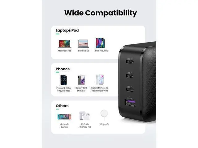 Alt view image 6 of 7 - 65W USB C Charger for Smartphone&Laptop, 4-Port Quick Charging Station, 3 USB-C 65W Charger Adapter, Type-C PD 3.0 Compatible for iPhone,Samsung Galaxy,iPad,MacBook,Pixel