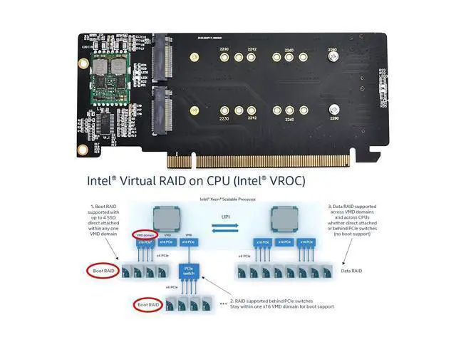 Alt view image 3 of 7 - M.2 NVME Gen 3.0 Adapter M.2 NVME AHCI X4 to PCIE Express 3.0 Gen3 X16 Raid Card VROC Raid0 Hyper Adapter
