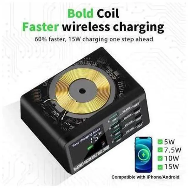 Alt view image 5 of 7 - 110W USB Charging Station with Wireless Charging, 8-Port Desktop Charger, USB C Charging Station for MacBook Pro/Air, iPad Pro/Air, iPhone 15 Pro Max/14, Galaxy S24 Ultra