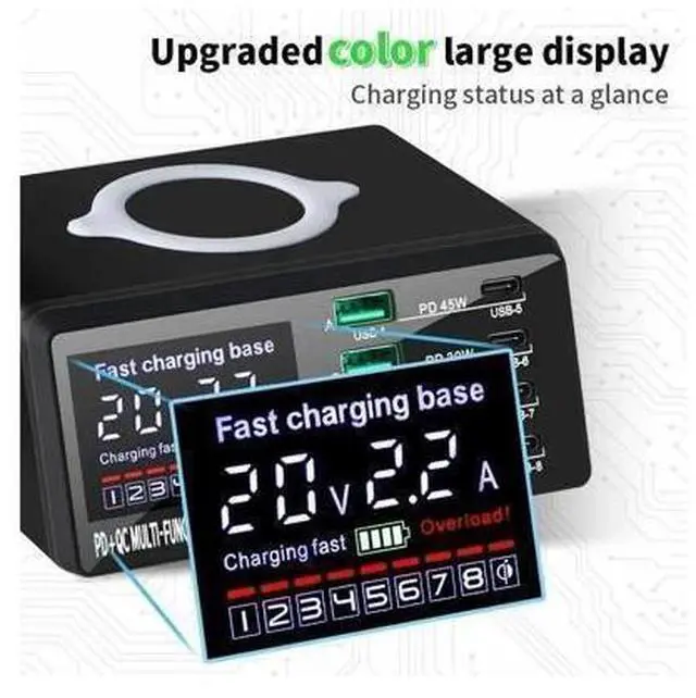 Alt view image 6 of 7 - 110W USB Charging Station with Wireless Charging, 8-Port Desktop Charger, USB C Charging Station for MacBook Pro/Air, iPad Pro/Air, iPhone 15 Pro Max/14, Galaxy S24 Ultra