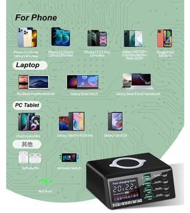 Alt view image 7 of 7 - 110W USB Charging Station with Wireless Charging, 8-Port Desktop Charger, USB C Charging Station for MacBook Pro/Air, iPad Pro/Air, iPhone 15 Pro Max/14, Galaxy S24 Ultra