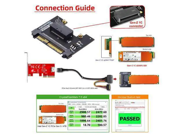 Alt view image 3 of 7 - NVMe EDSFF GEN-Z E1.S SSD to U.2 SFF-8639 Host Adapter for DC P4511 Series EDSFF NVMe SSD