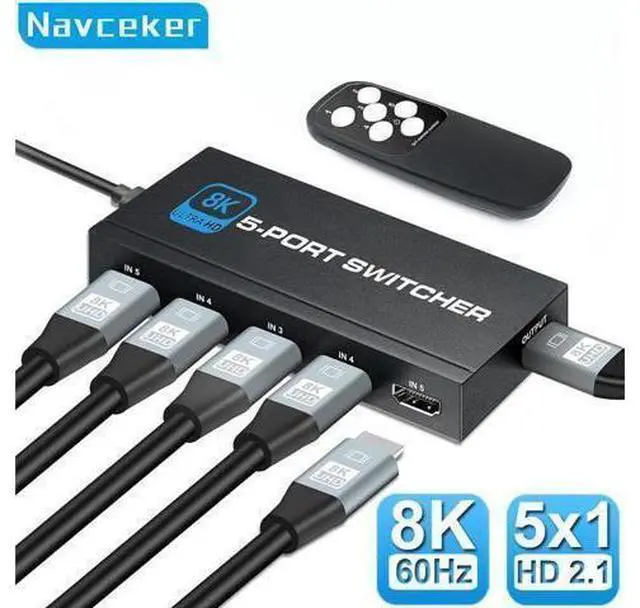 Main image of HDMI 2.1 Switcher 5 in 1 out 8K/60Hz HDMI Splitter for XBOX 360 PS4 Smart Box 5 in 1 out HDMI 2.1 Switch Adapter Supports Ultra HD Dolby Vision, 48Gbps, HDR10, HDCP 2.3 & 3D - OZ8Q5