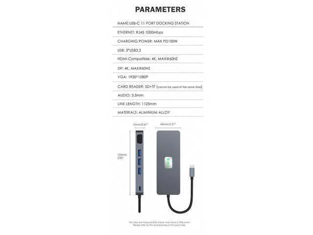 Alt view image 7 of 7 - XJYLCPC USB C Hub, Docking Station, 11 in 1 USB C Adapter Dongle with 4K60 HDMI 4K60 DP 1080P VGA 1000Mbps Ethernet PD 3.0 100W 3* 10Gbps USB3.2 TF/SD Card Slot, Audio Laptop Docking