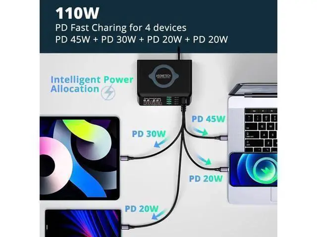 Alt view image 4 of 7 - 8 Port Charging Station for Multiple Devices, Desk Charger Block 8 USB Ports, 15W Wireless Charging, Charger Tower for iPhone iPad Tablets Smartphones, Home Office Use