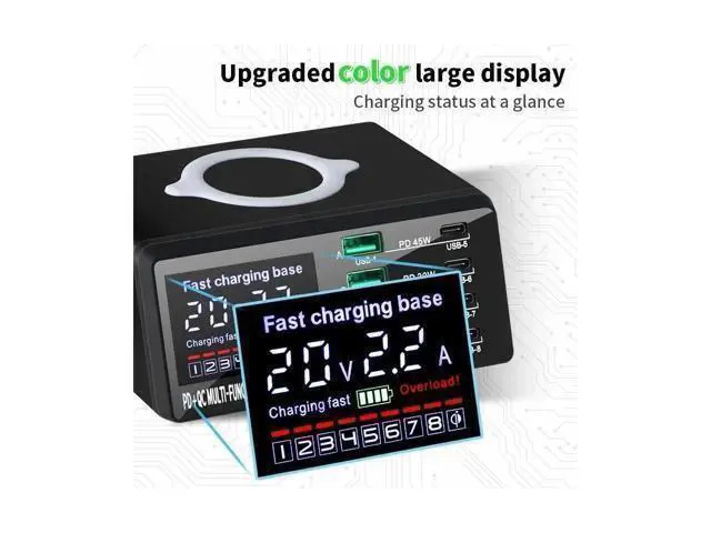 Alt view image 6 of 7 - 8 Port Charging Station for Multiple Devices, Desk Charger Block 8 USB Ports, 15W Wireless Charging, Charger Tower for iPhone iPad Tablets Smartphones, Home Office Use