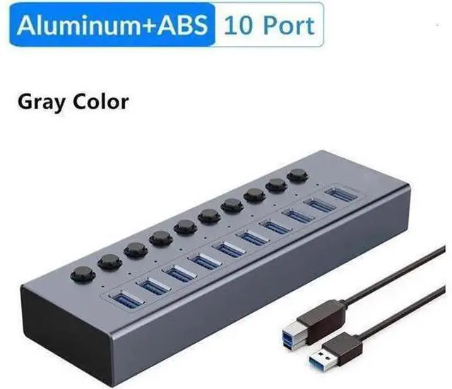 Main image of Powered USB Hub 3.0,Aluminum 10-Port USB Data Hub Splitter with 10 Data HUB and Charging Port and Individual On/Off Switches and 5V/4A Power Adapter USB Extension for MacBook, Mac Pro/Mini