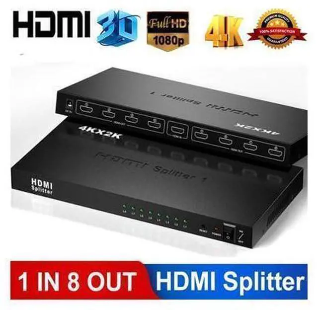 Main image of 1x8 HDMI Splitter by 1 Port to 8 HDMI Display Duplicate/Mirror - Powered Splitter for Full HD 4Kx2K High Resolution & 3D Support (One Input To Eight Outputs) - Adapter Included