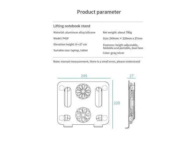 Alt view image 7 of 7 - Ergonomic Foldable Laptop Tablet Cooling Stand Aluminum Protable Ultrabook notebook computer riser desktop holder with 2 High-speed Fan,For All Laptop Tablets 11-17.3" MacBook Pro Air
