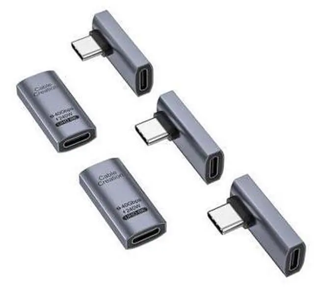 Main image of 90 Degree USB C Adapter 5 Pack, Right Angle USB C Male to Female Adapter 40Gbps 240W Compatible with Steam Deck, ROG Ally, Switch, Notebook, PC, Tablet, Phone and More, Middle Angle