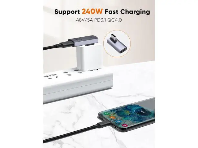 Alt view image 3 of 7 - 90 Degree USB C Adapter 5 Pack, Right Angle USB C Male to Female Adapter 40Gbps 240W Compatible with Steam Deck, ROG Ally, Switch, Notebook, PC, Tablet, Phone and More, Middle Angle