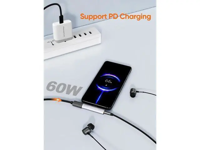 Alt view image 2 of 7 - USB C to 3.5mm Headphone and Charger Adapter, 2 in 1 Type-C to 3.5mm Audio Hi-Res with PD Fast Charge, USB C to Aux with Charging Dongle for iPhone 16 15 Pro Max, Galaxy 24+, Pixel, iPad