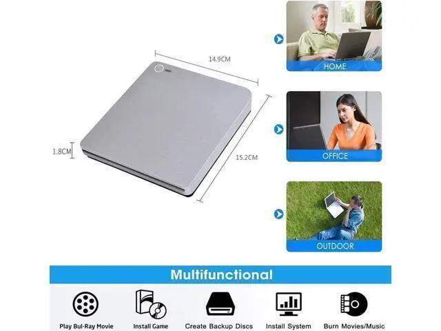 Alt view image 2 of 7 - External Blu-Ray DVD Burner Player Drive with One Touch Pop up, USB3.0/Type-C Portable CD/DVD+/-RW Drive/ DVD Player for Laptop CD ROM Burner for Laptop Desktop PC Windows Linux OS Apple Mac