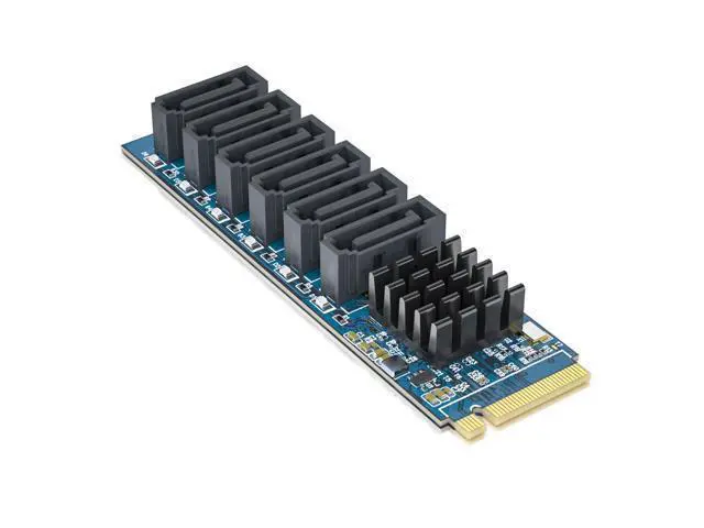 Alt view image 6 of 6 - M.2 to 6 Port SATA Adapter (M Key), ASM1166 Chip, 6X SATA 3.0 Expansion Card for Desktop PC, Supports SSD/HDD, Plug & Play, Non-RAID, Multi-OS Compatible
