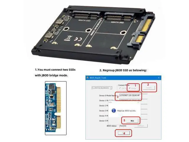 Alt view image 4 of 7 - 2 in 1 Combo MSATA SSD to 2.5" SATA JBOD HDD Disk Drive Enclosure Adapter