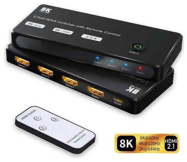Main image of 8K HDMI HDMI Switcher with IR Remote Aluminum Directional HDMI Switcher Splitter 3 Input 1 Output, 3 x 1, Support 8k 4K 3D 1080P for Xbox PS4 Roku HDTV Fire Stick Blu Ray