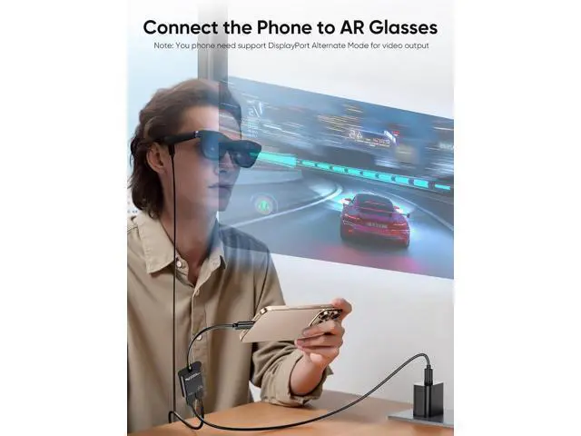 Alt view image 5 of 7 - USB C to AR Glasses and Charging Adapter,Charge and Play,4K@60Hz/1080P@120Hz,100W Fast Charging Compatible with Steam Deck/ROG Ally/Phone15/16/Viture/Rokid/Xreal AR Glasses
