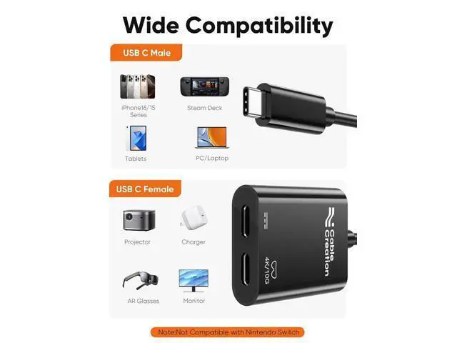 Alt view image 7 of 7 - USB C to AR Glasses and Charging Adapter,Charge and Play,4K@60Hz/1080P@120Hz,100W Fast Charging Compatible with Steam Deck/ROG Ally/Phone15/16/Viture/Rokid/Xreal AR Glasses