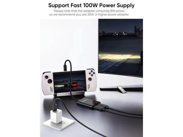 Alt view image 3 of 7 - USB C to AR Glasses and Charging Adapter,Charge and Play,4K@60Hz/1080P@120Hz,100W Fast Charging Compatible with Steam Deck/ROG Ally/Phone15/16/Viture/Rokid/Xreal AR Glasses