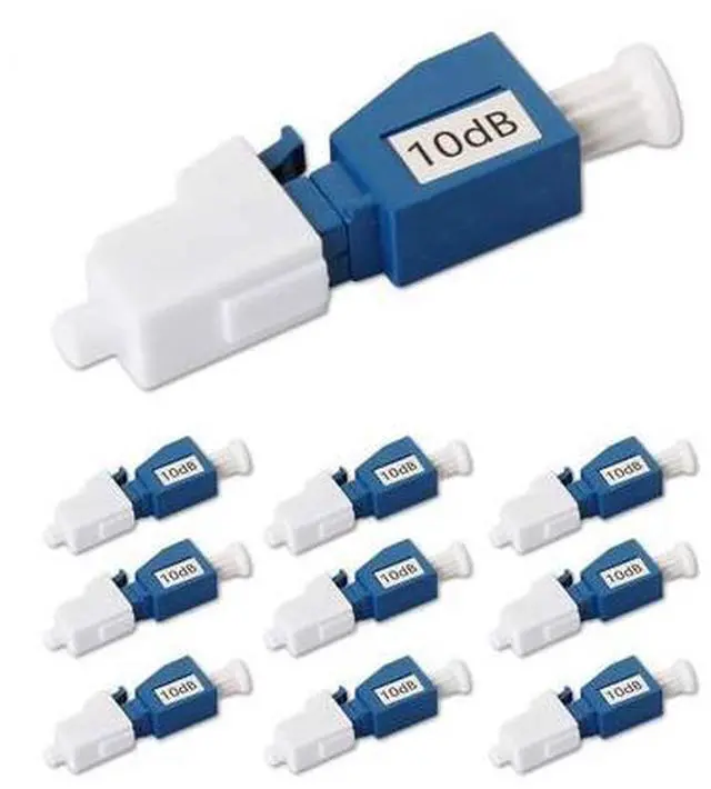 Main image of 10 Pack Single Mode LC 10dB Fiber Optic Attenuator, LC/UPC in-Line Fiber Attenuator, Male to Female, Single-Mode Fixed, SM, dB Options: 3dB, 5dB, 7dB, 10dB