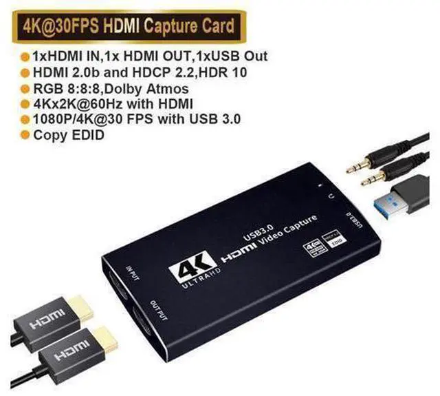 Main image of Upgraded 1080P 60fps 4K@60hz HDMI Video Capture Device Video Capture Card Dongle HDMI-compatible to USB 3.0 Support HDR, EDID, HDCP2.2 for Game Record Live Streaming Broadcast