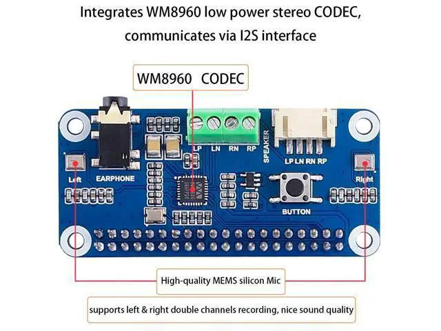 Alt view image 3 of 7 - Audio HAT Module for Raspberry Pi 4B/3B+/3B/2B/B+/A+/Zero/Zero W/Pi Zero WH,WM8960 Hi-Fi Sound Card HAT Stereo CODEC, Play/Record